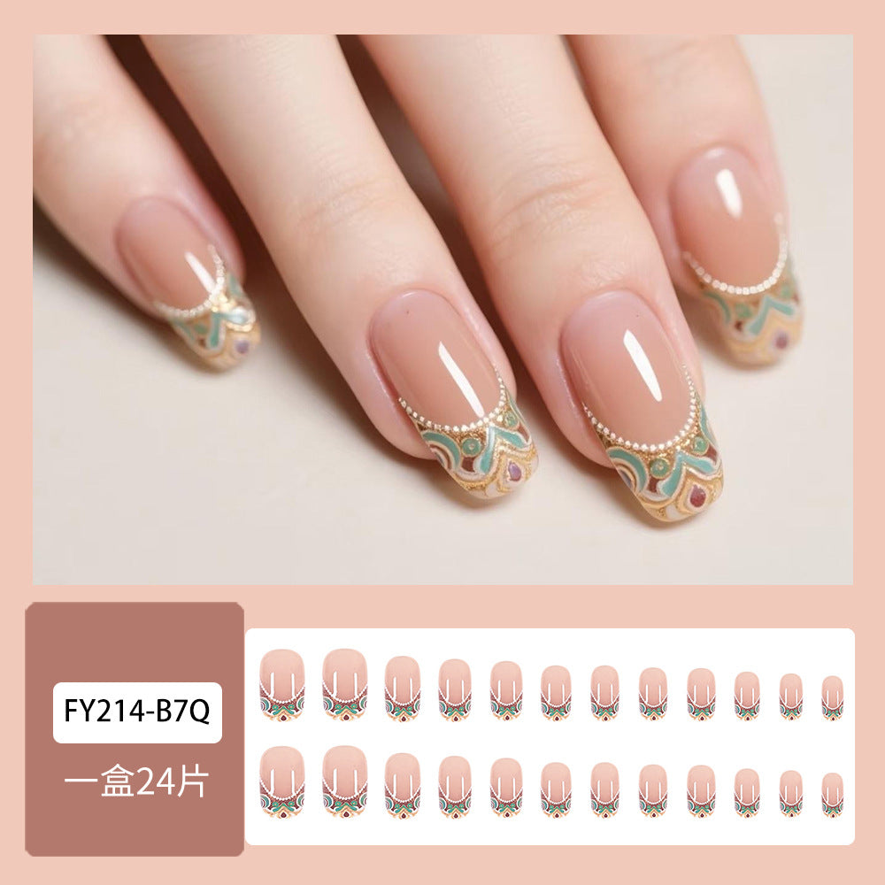 Lace & French Tip Press-On Nail Set (24 Pieces) – close-up detail
