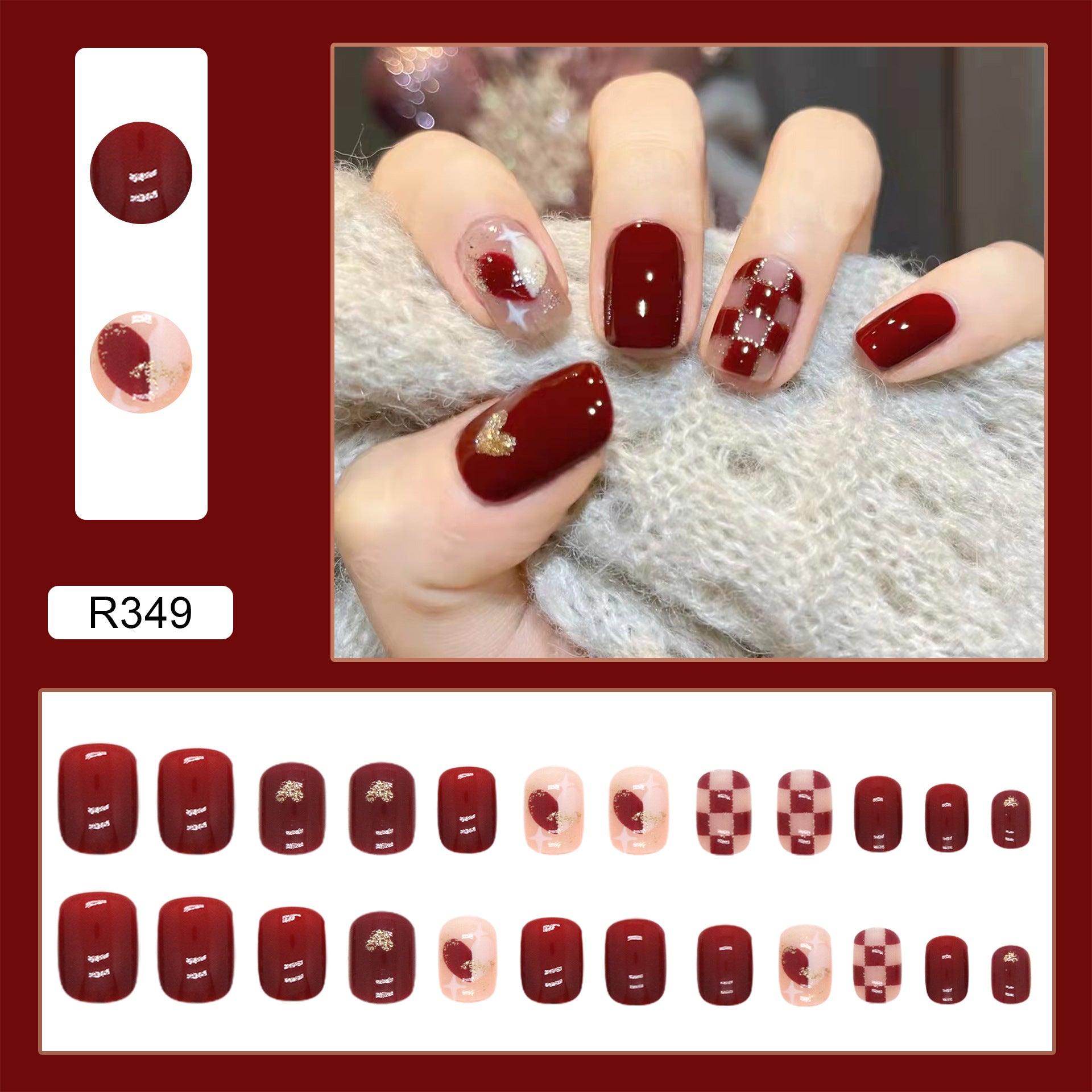 Checker Print & Checkerboard Gel Press-On Nails, 24 Pieces – close-up detail