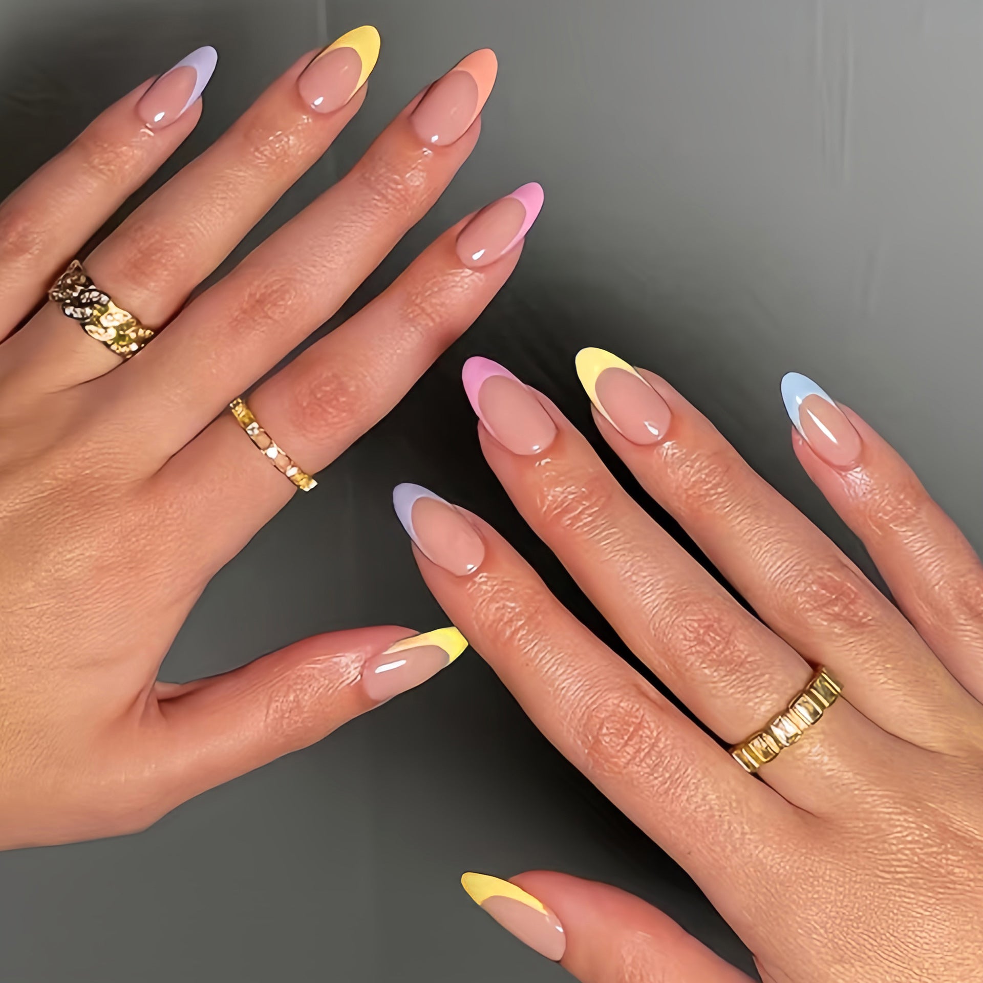Water Drop & Rainbow Press-On Nails – front view