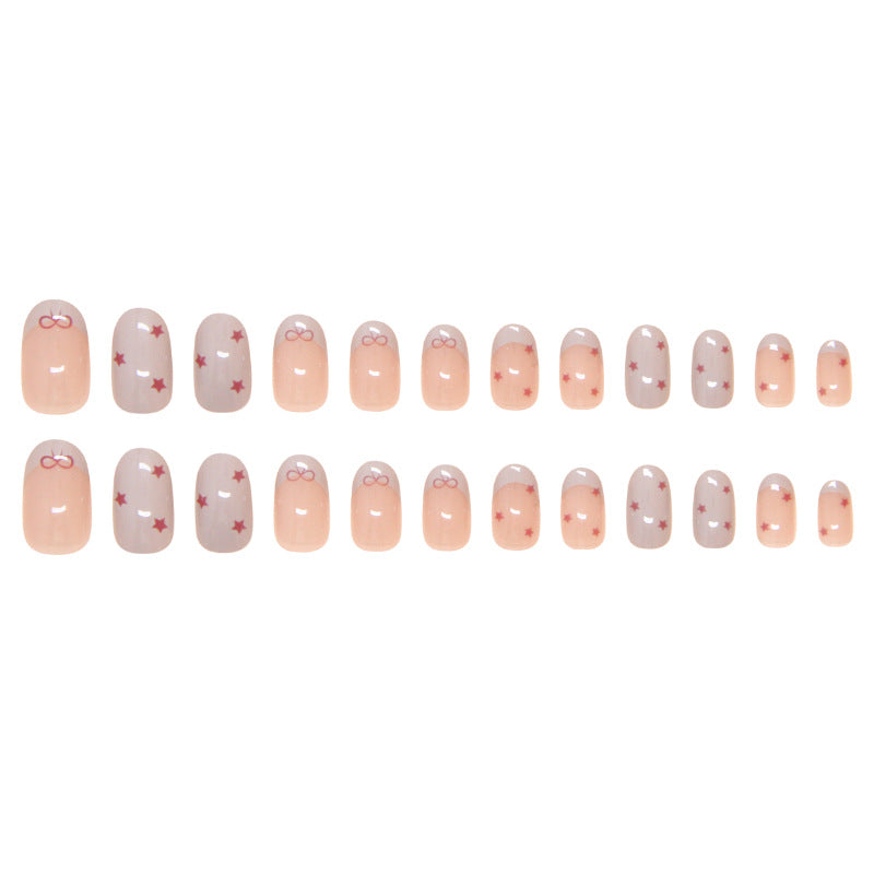 French Tip & Bowknot Press-On Nails, Short – full set laid out
