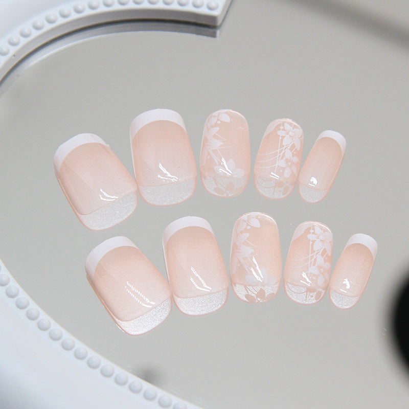 Short Ballerina Floral Press-On Nail Set (24 Pieces) – side angle
