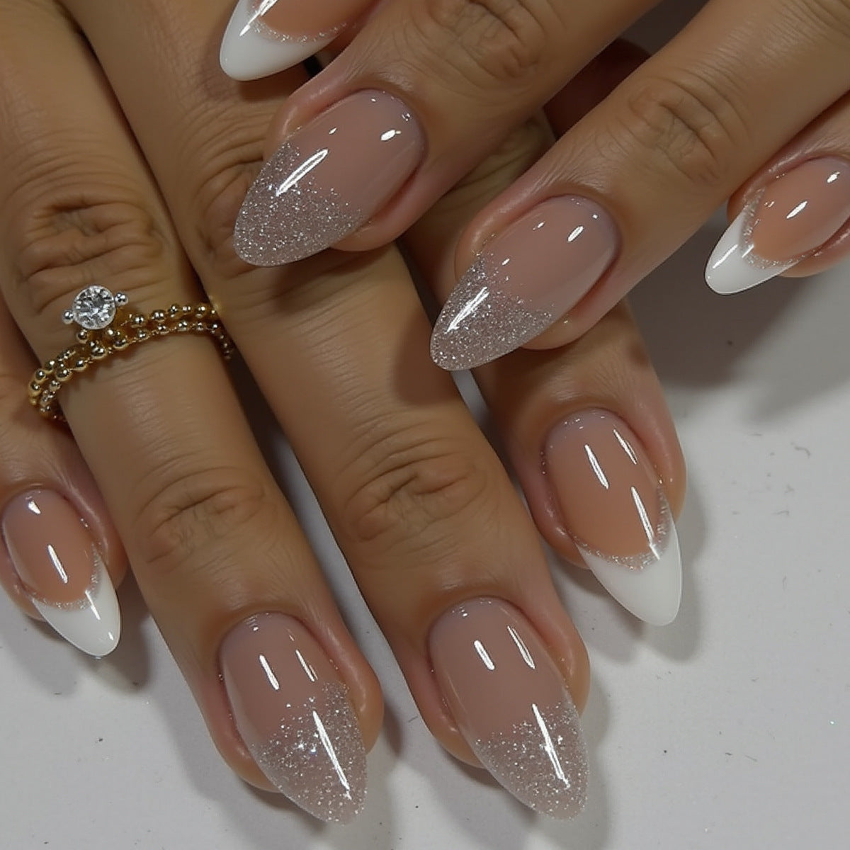 French Tip & Glitter French Press-On Nails – front view
