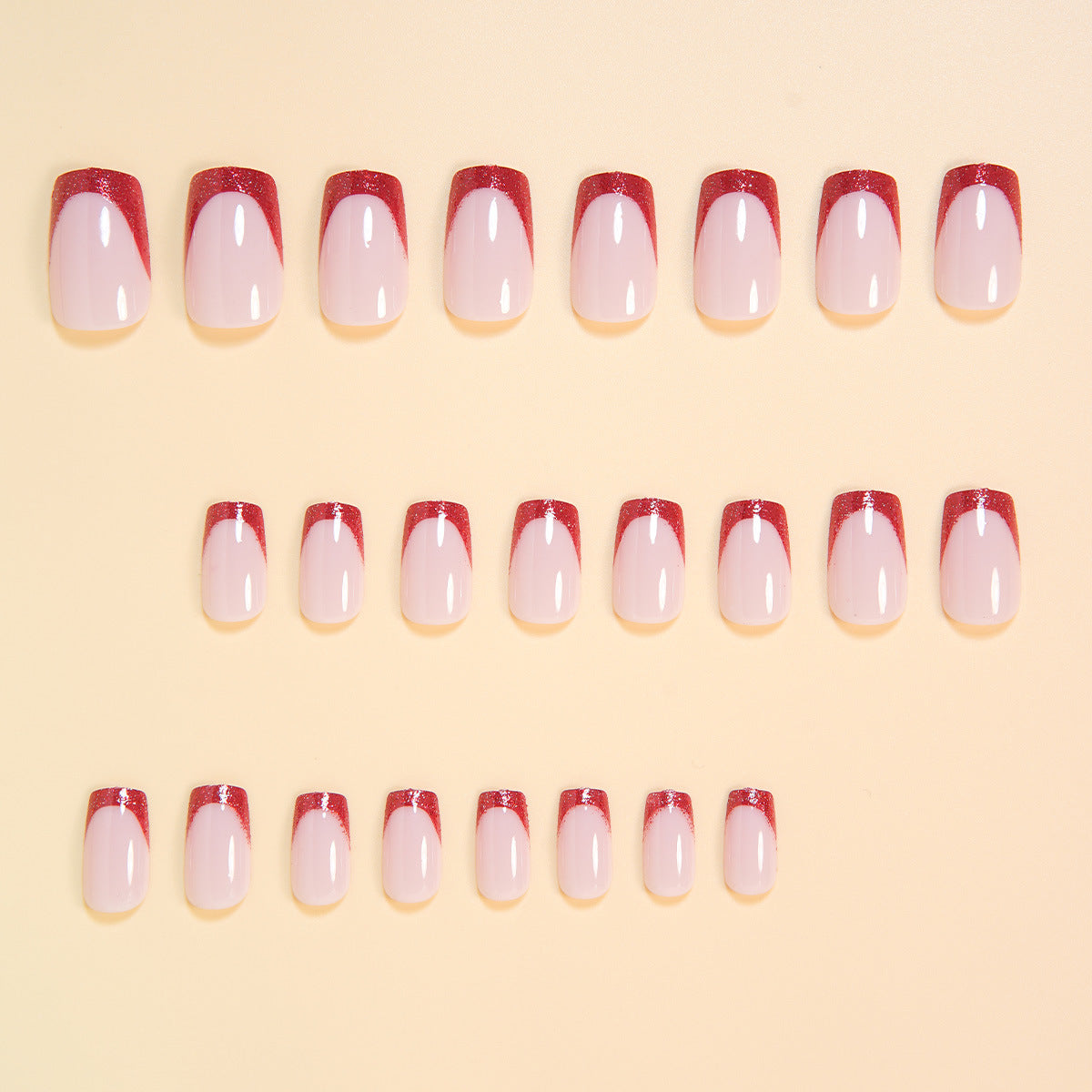 Wine Red & French Tip French Press-On Nails – close-up detail