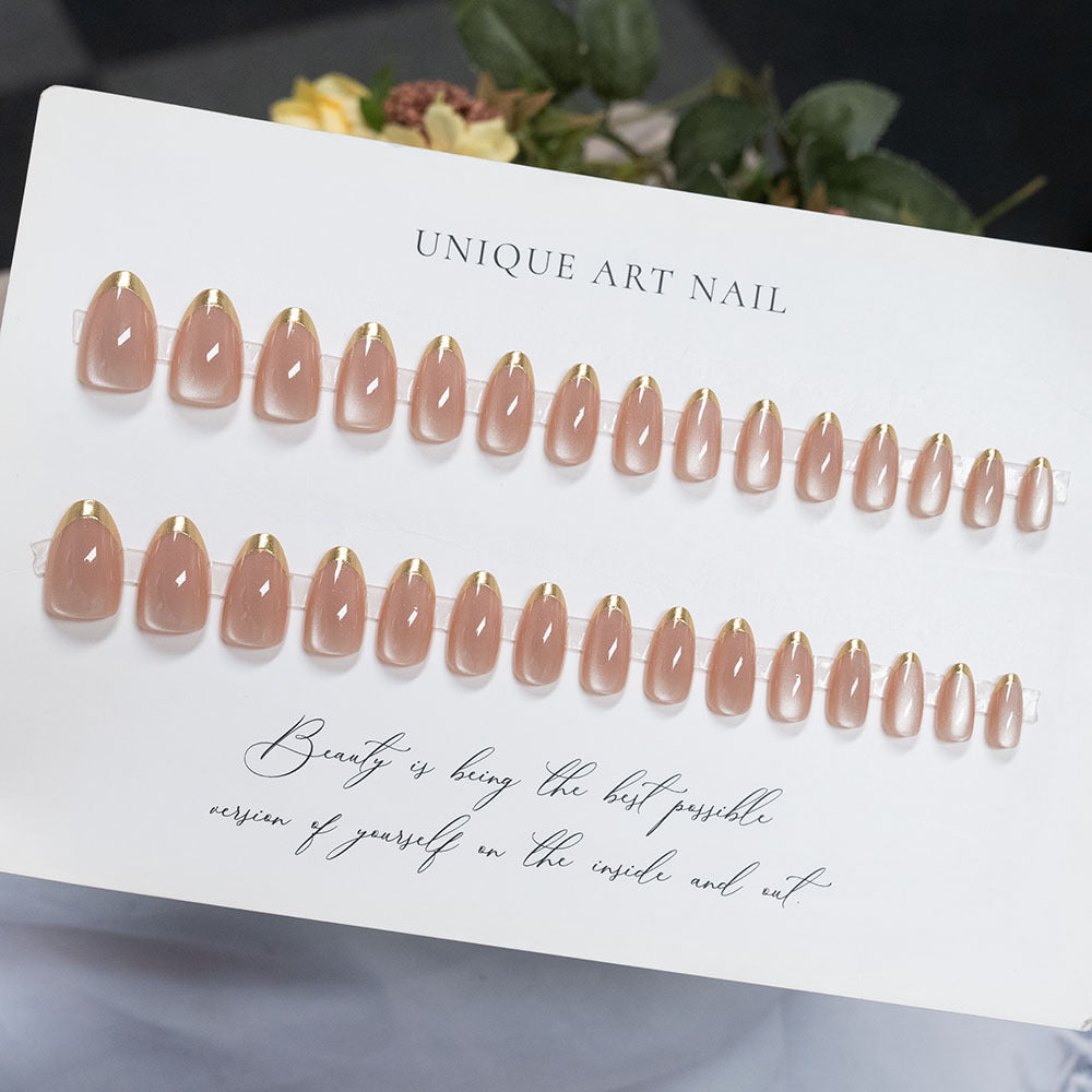 Gold-Plated & French Tip Press-On Nails, 30-Piece Set – close-up detail