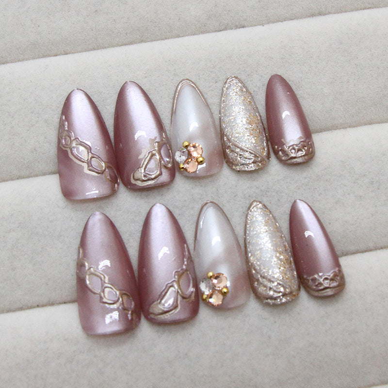 Ombre Gradient & Diamond Accent Press-On Nails, Medium Almond, 24-Piece Set on hand