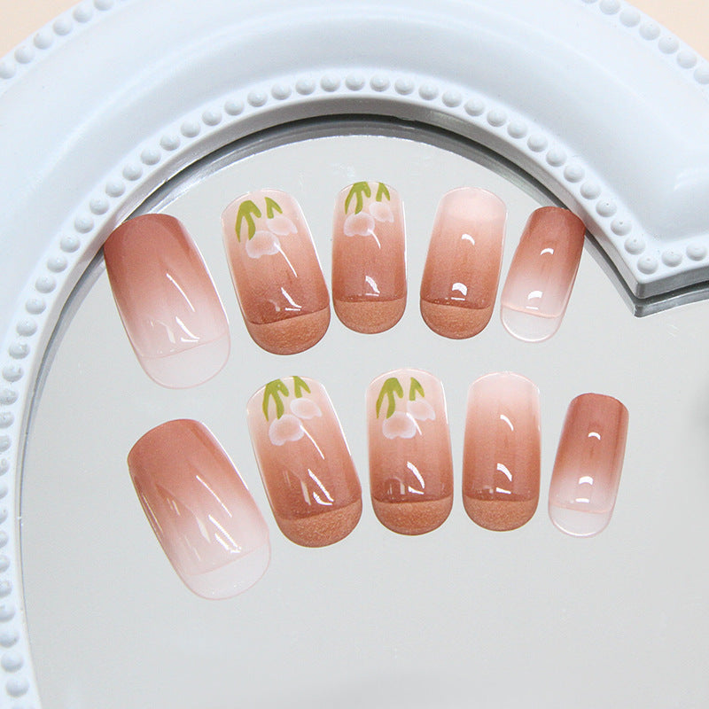 Ombre Gradient & Floral Press-On Nails, Short on hand