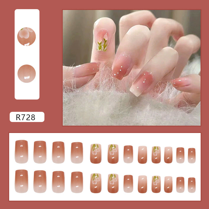 Ombre Gradient & Floral Press-On Nails, Short – close-up detail