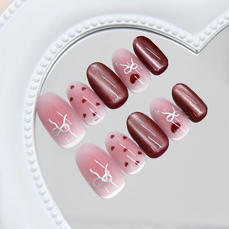 Polka Dot & Cat Eye Press-On Nails, Medium Oval – side angle