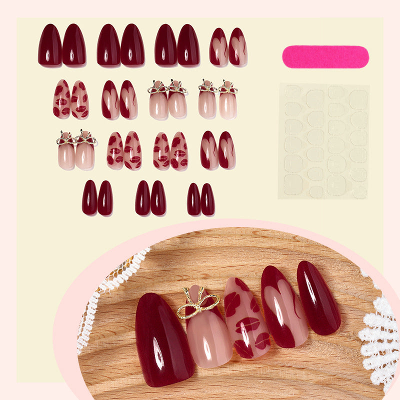 Valentine's Day & Heart French Press-On Nails – close-up detail