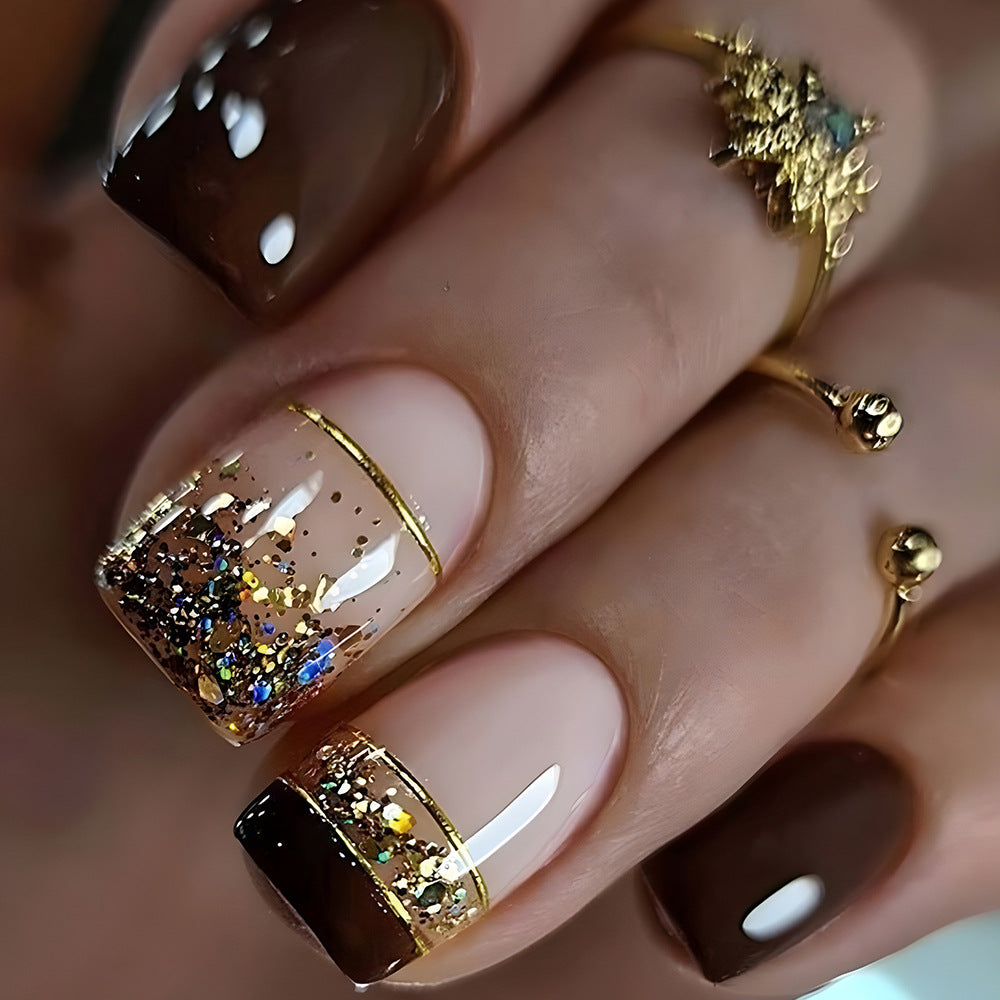Gold Foil French Nails, 24 Pieces – front view