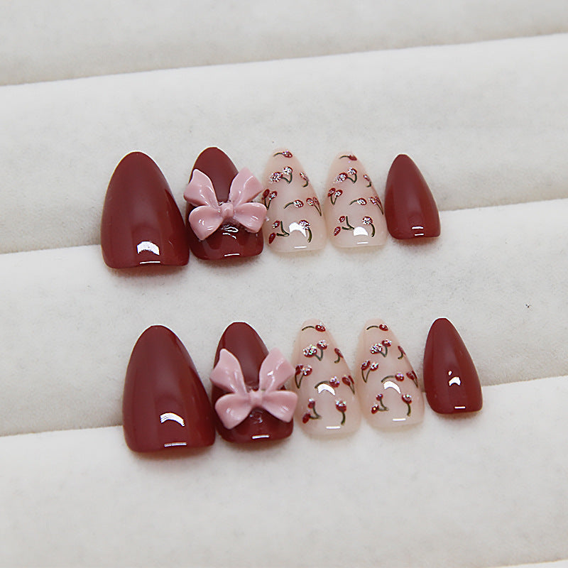 Solid Color & Bowknot Gel Press-On Nails, 30 Pieces on hand