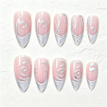 Silver Accent & French Tip French Nails, 24 Pieces – side angle