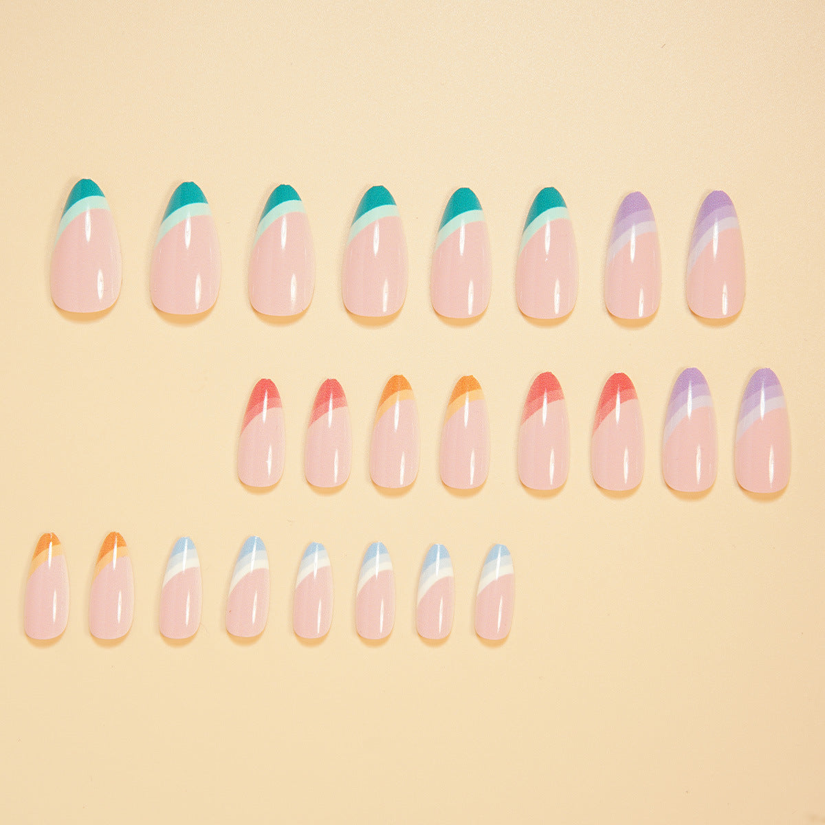 Dopamine Color & French Tip Press-On Nails, 24-Piece Set – close-up detail