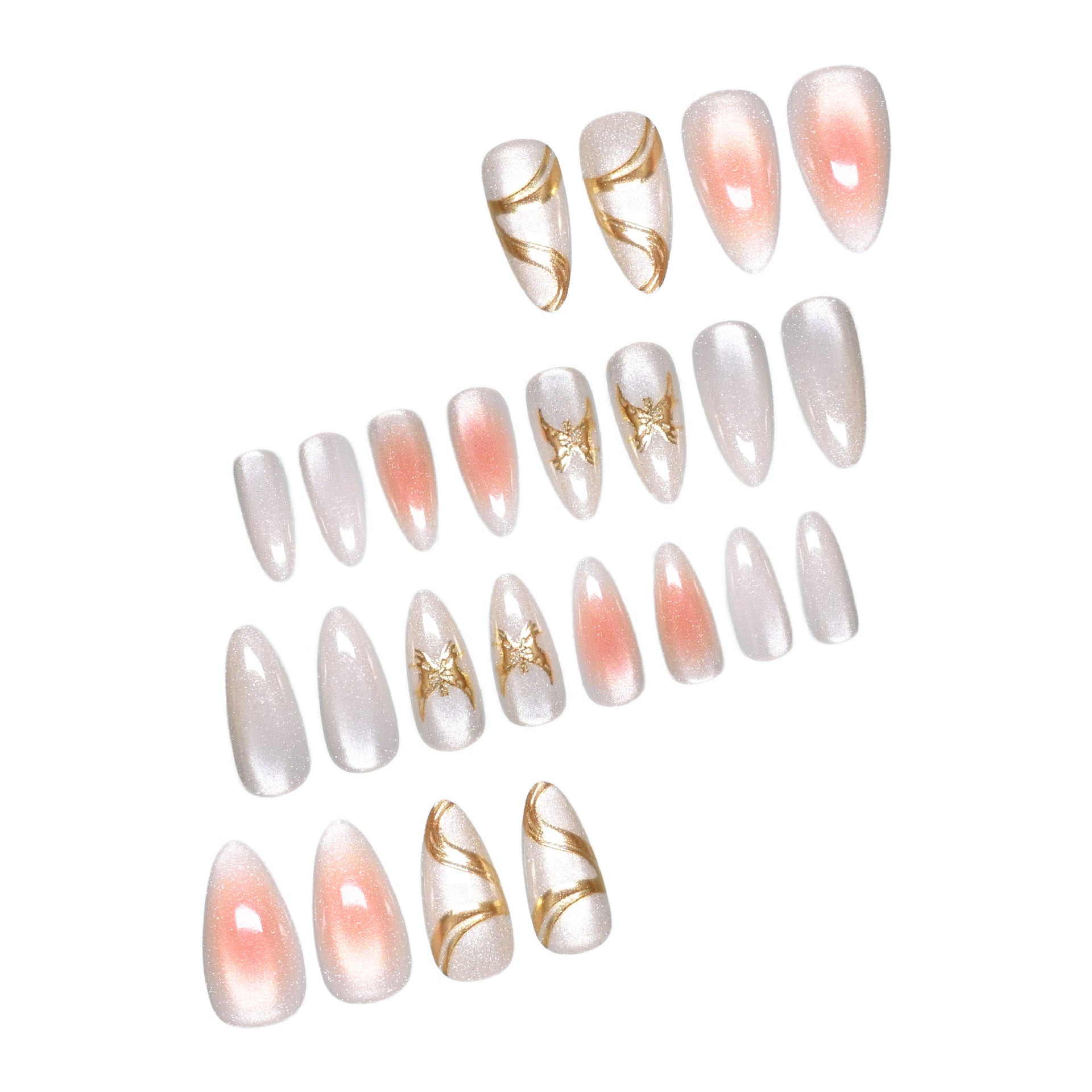 Ombre Gradient & Butterfly Cat Eye Press-On Nails, Medium Almond – close-up detail