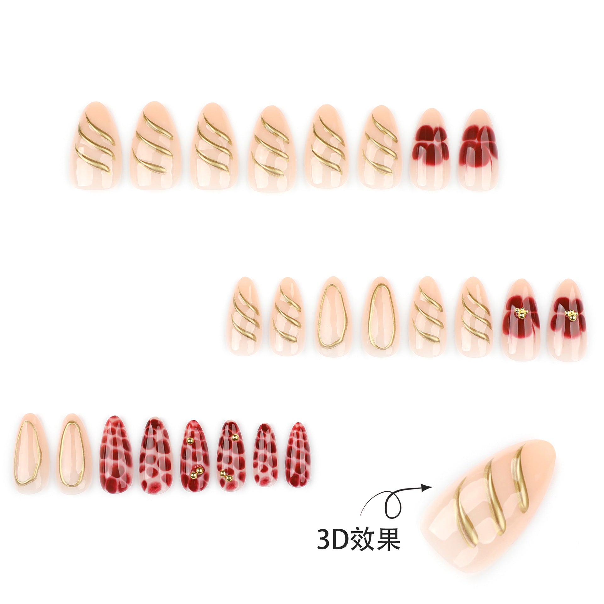 Floral & Glitter Nails, Short Almond, 24 Pieces – close-up detail