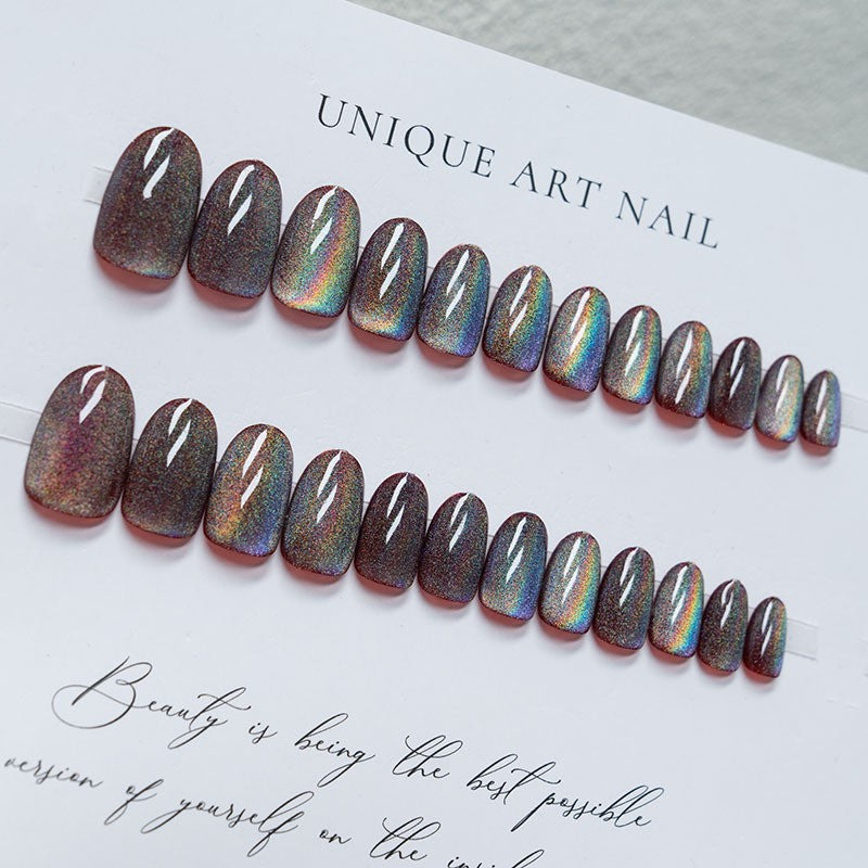 Rainbow & Cat Eye Press-On Nail Set (24 Pieces) – side angle