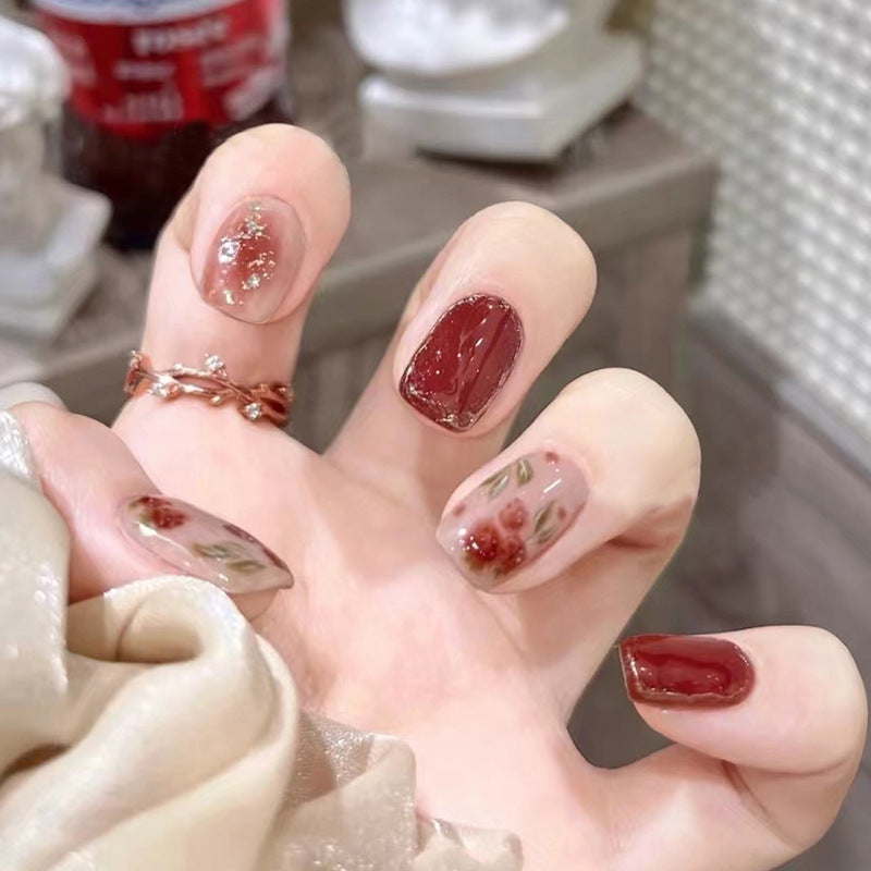 Rose & Gold Foil Press-On Nails – front view
