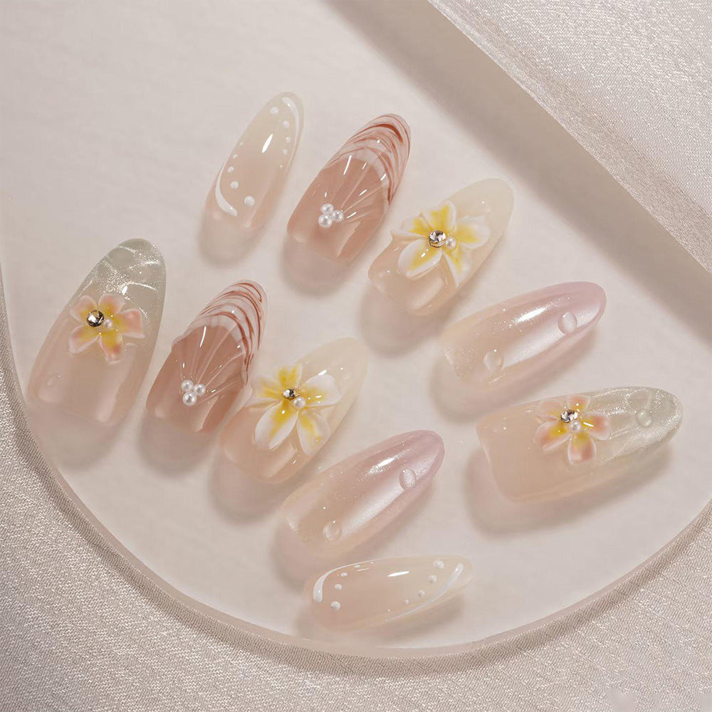 Floral & Shell Press-On Nails – front view