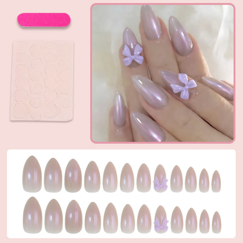 Ice-Clear & Bowknot Press-On Nails – close-up detail