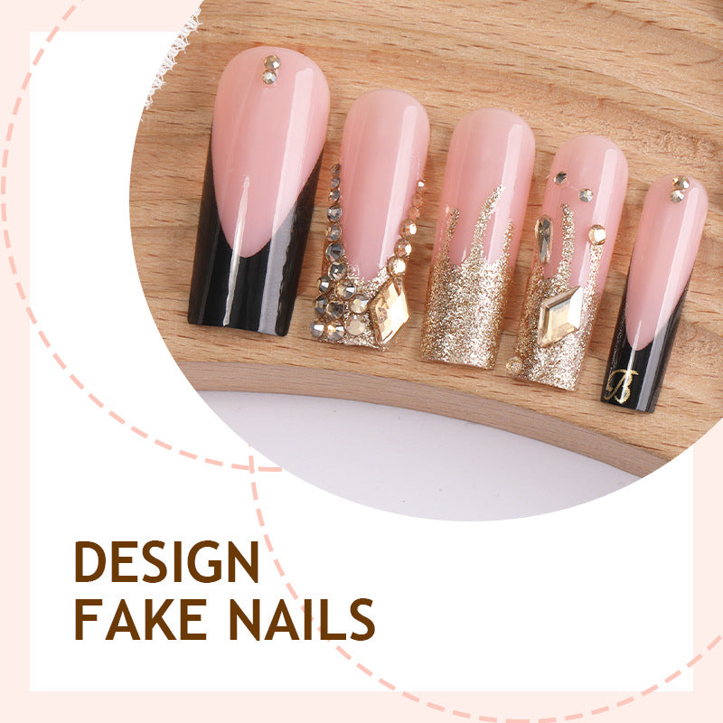 French Tip & Diamond Accent Press-On Nails – side angle