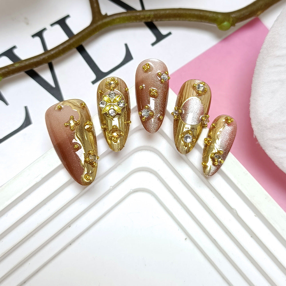 Gold-Plated & Diamond Accent Glitter Nails, 10 Pieces on hand