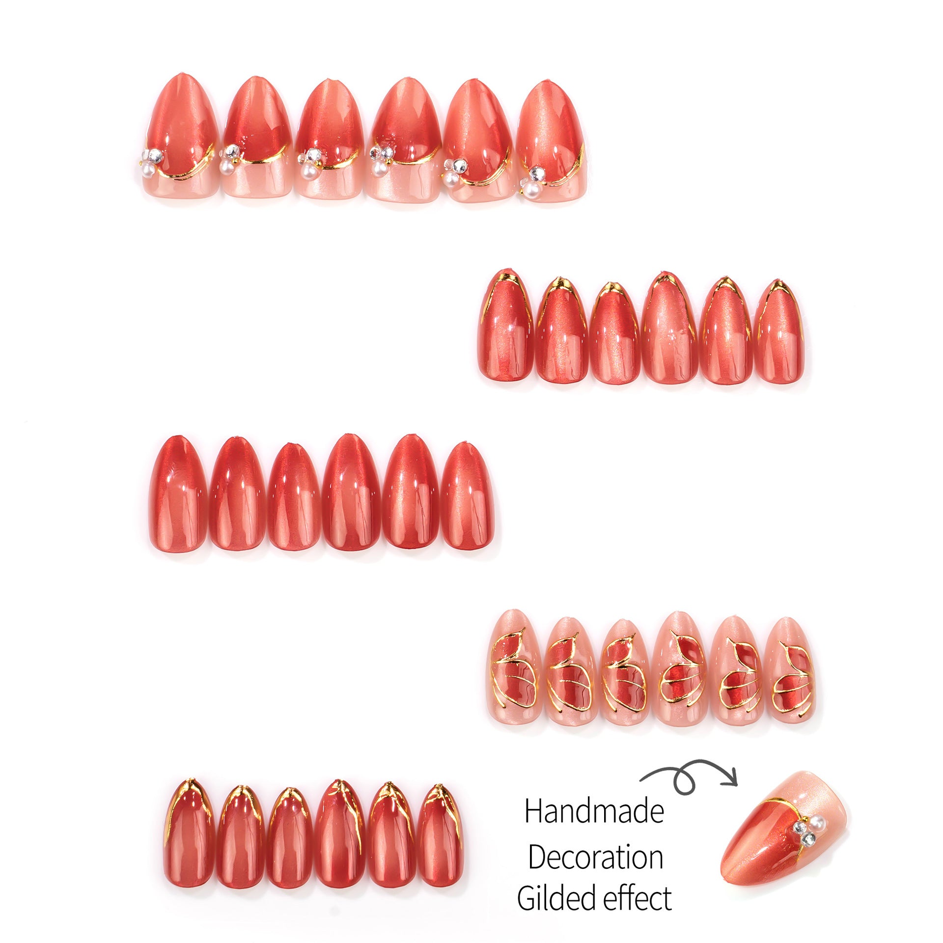 Cat Eye & Butterfly French Nails, Short Almond, 30 Pieces – side angle