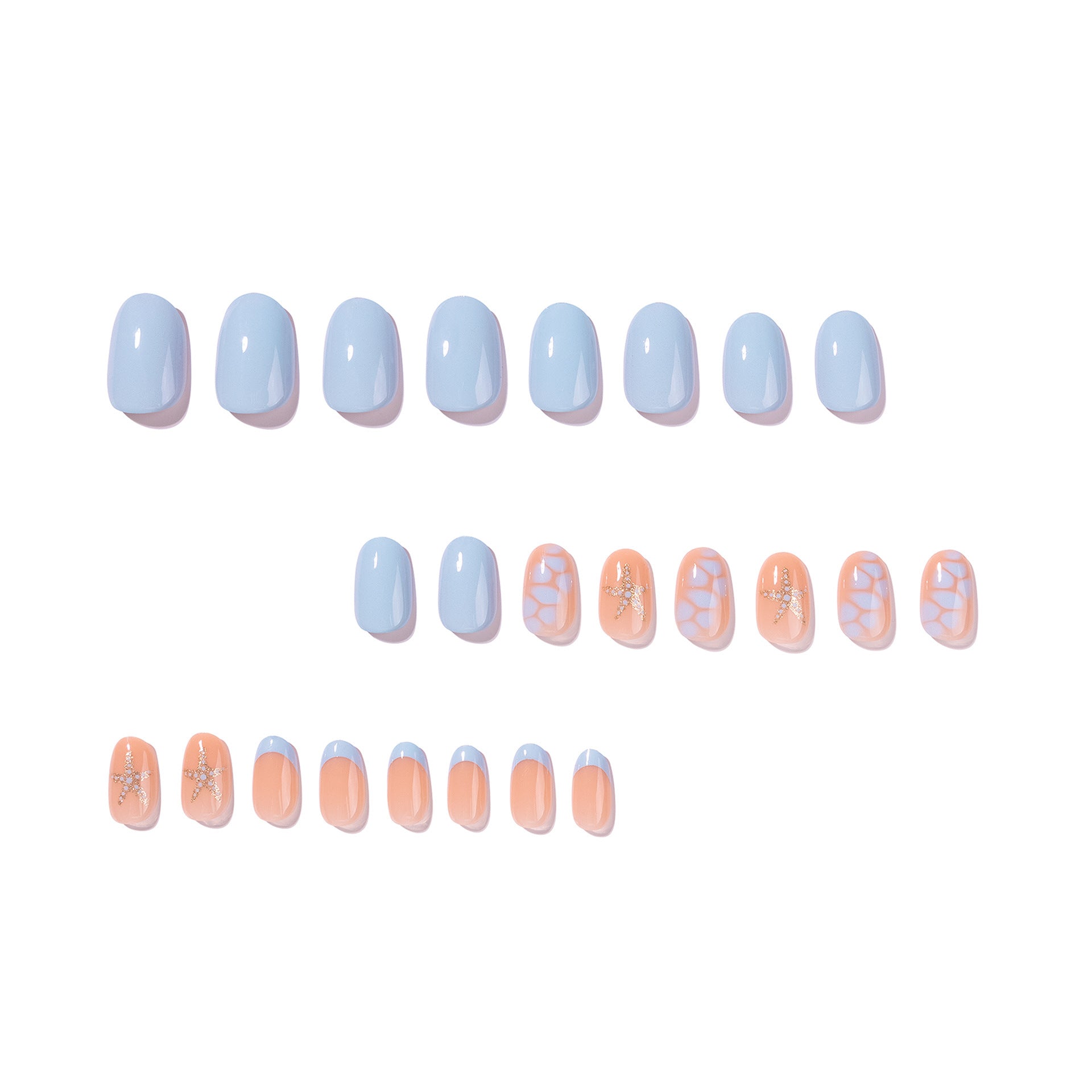 French Tip & Star Press-On Nails, Short Oval – close-up detail