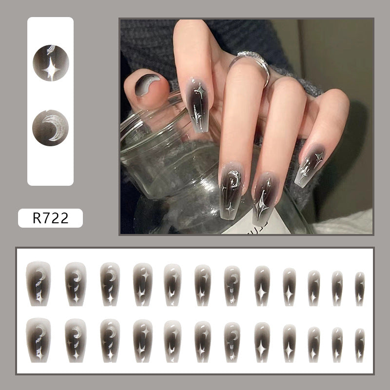 Silver Accent & Star Coffin & Ballerina Press-On Nails, Medium Ballerina – close-up detail