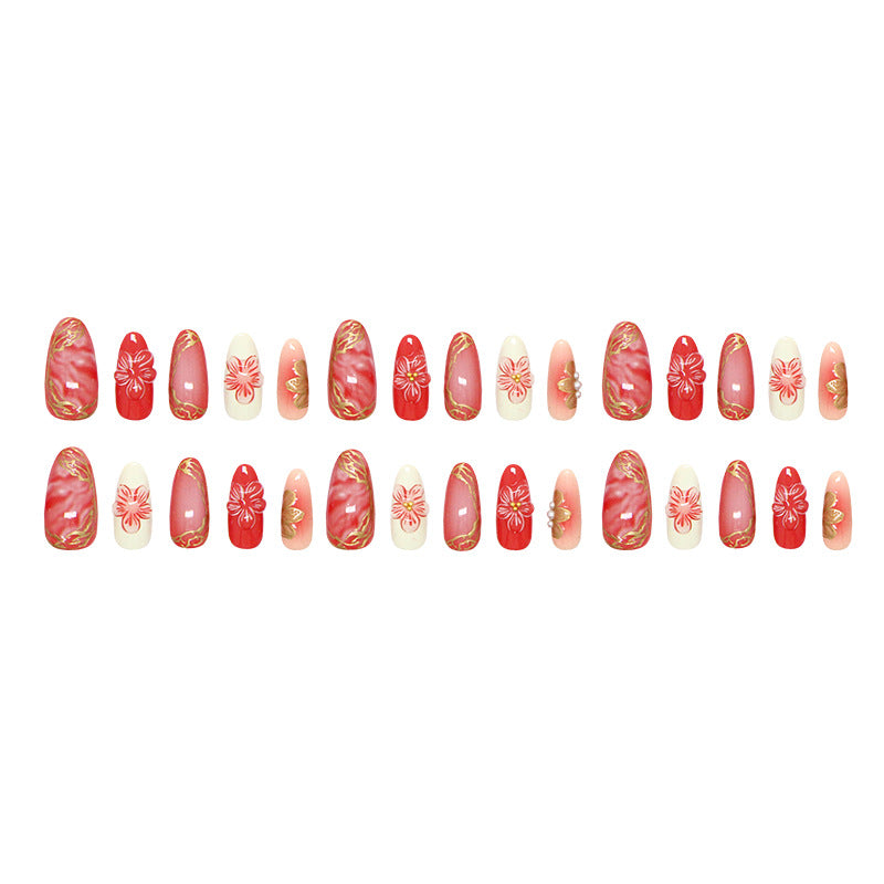 Gold-Plated & Ice-Clear Press-On Nails, Medium Almond, 30-Piece Set – full set laid out