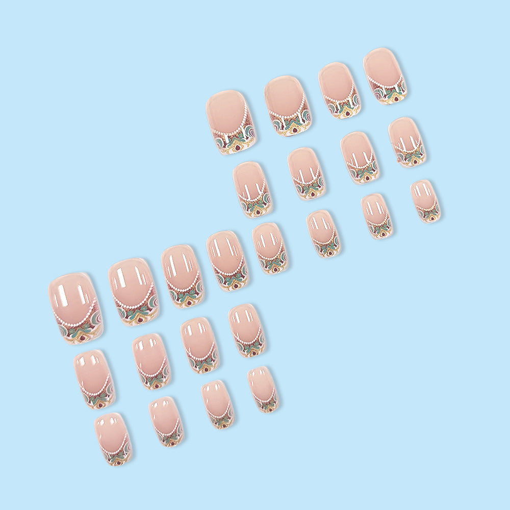 Lace & French Tip Press-On Nail Set (24 Pieces) – side angle