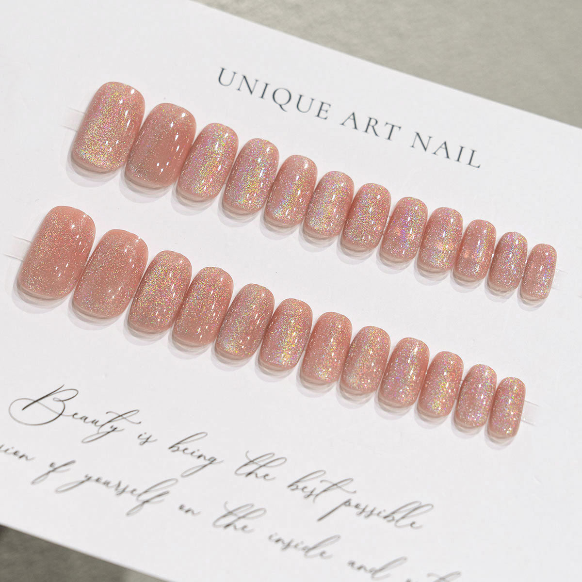 Rainbow & Cat Eye Press-On Nails, Short Square – close-up detail