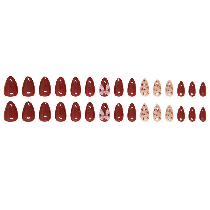 Solid Color & Bowknot Gel Press-On Nails, 30 Pieces – full set laid out