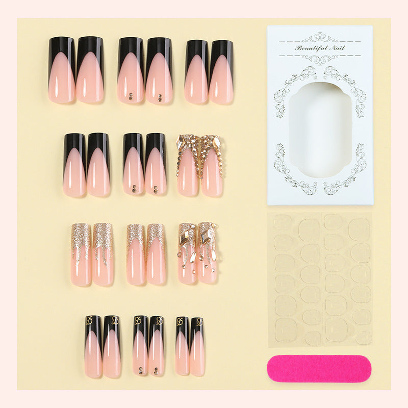 French Tip & Diamond Accent Press-On Nails – close-up detail