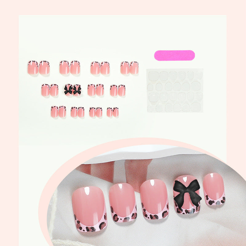 Bowknot & Leopard Print French Press-On Nails – side angle