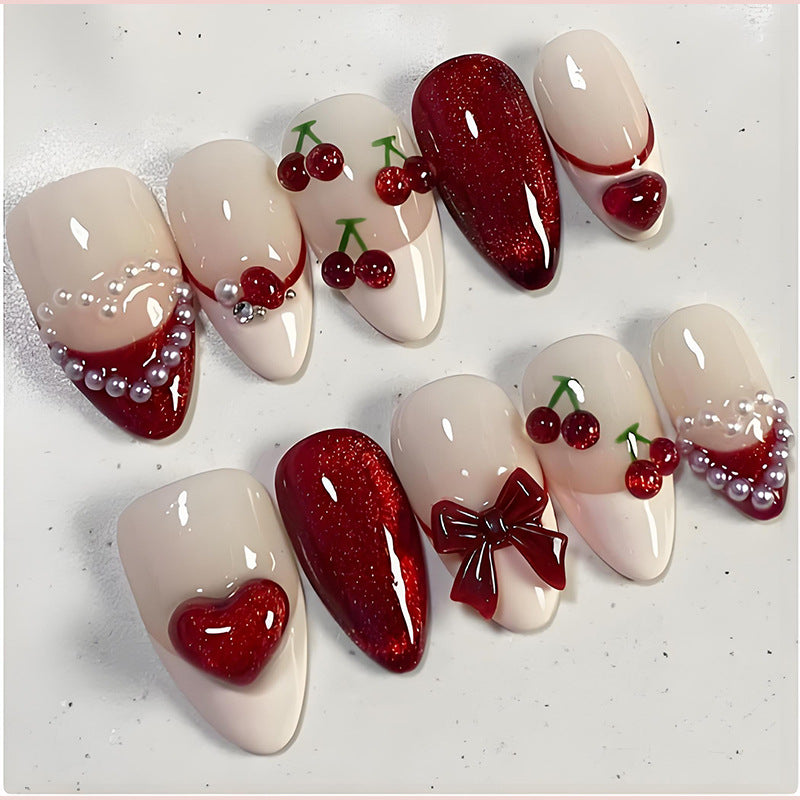 French Tip & Bowknot Press-On Nails, 30-Piece Set – front view