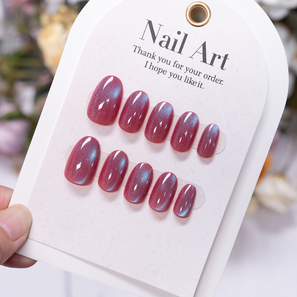 Beaded Detail & Cat Eye Press-On Nails – close-up detail