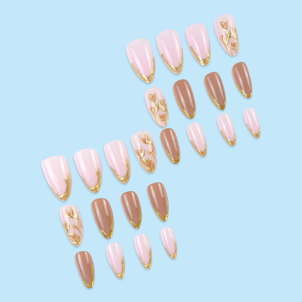 Gold-Plated & Embossed Texture French Press-On Nails – side angle