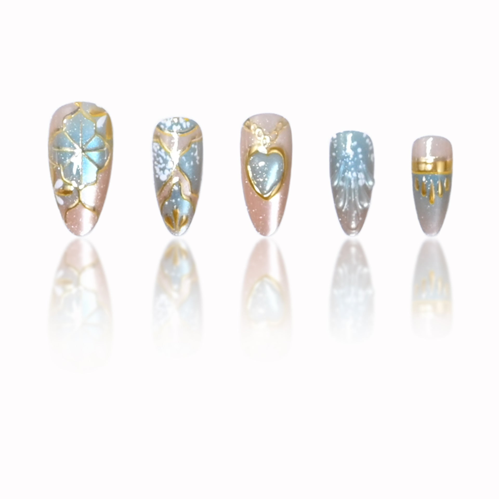 Medium Almond Embossed Texture Press-On Nail Set (24 Pieces) – side angle