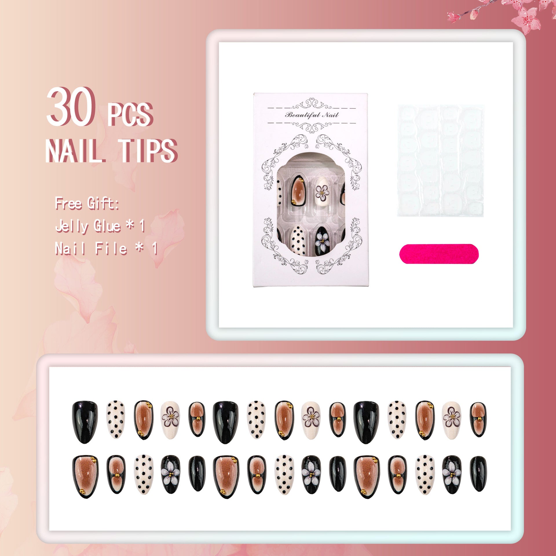 Polka Dot & Floral Press-On Nails, Short Almond on hand