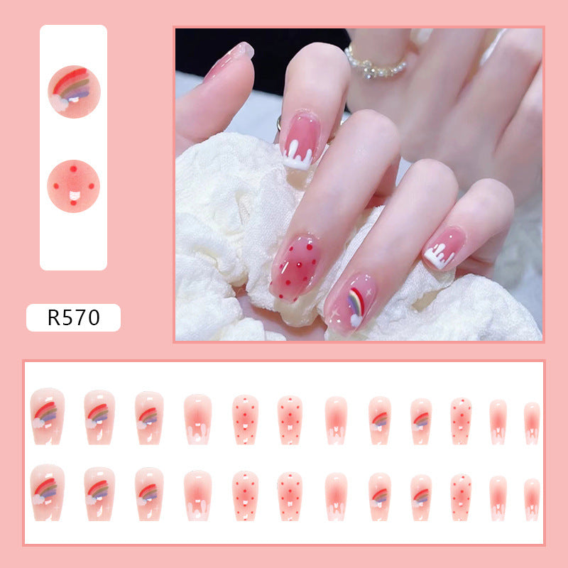 Medium Ballerina Rainbow & Blossom Press-On Nail Set (24 Pieces) – close-up detail