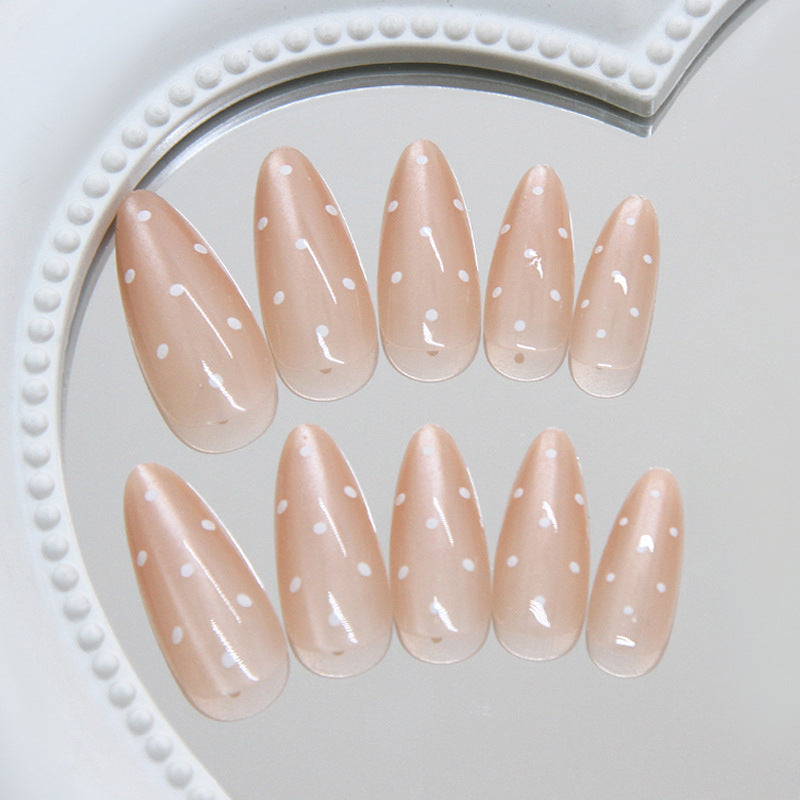Cat Eye & Polka Dot Press-On Nails, Almond on hand