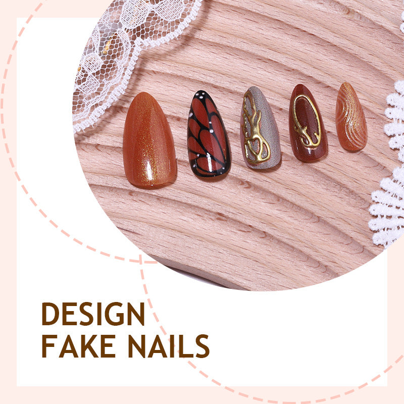 Butterfly & Pearl Detail Ombre Press-On Nails – side angle