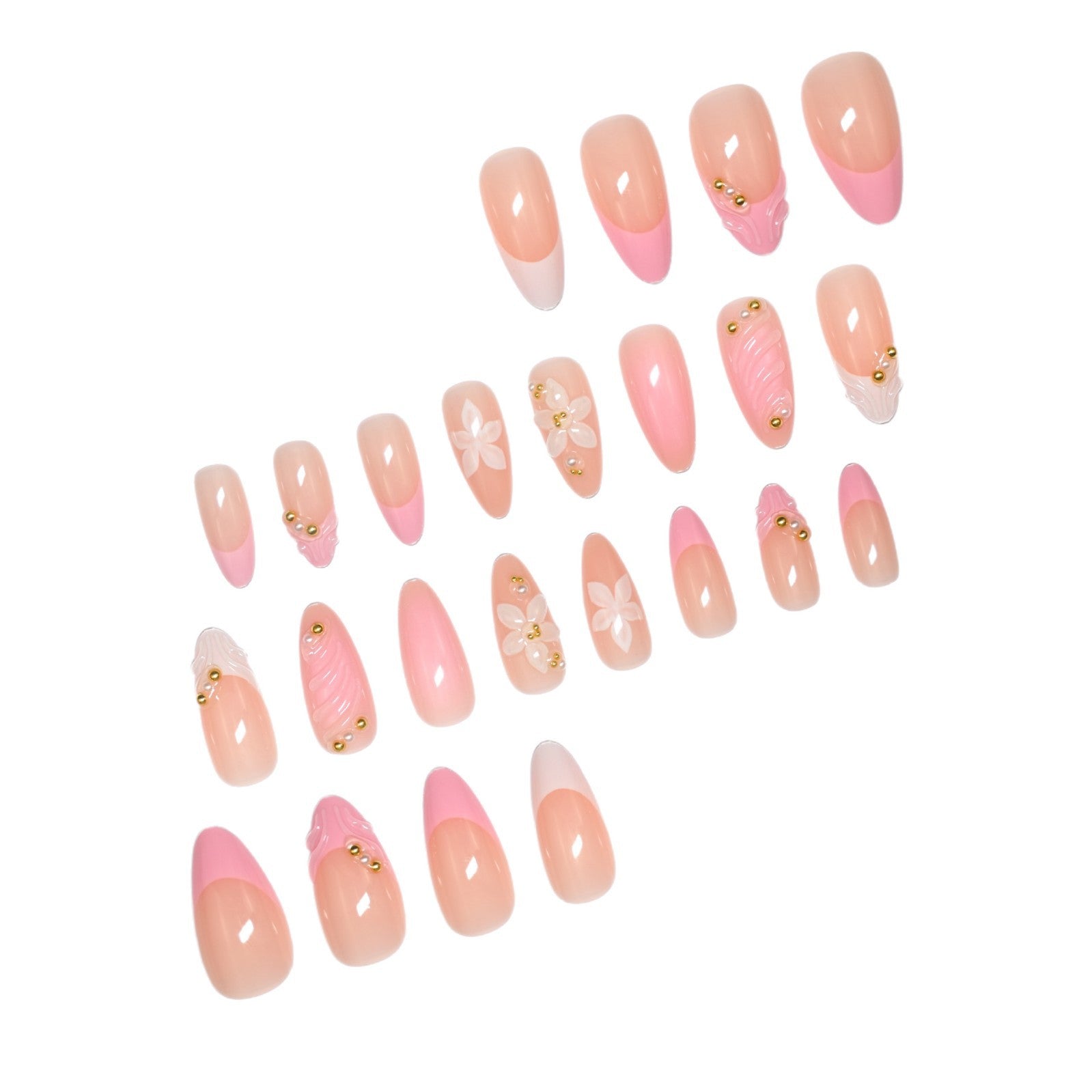 3D Flower & Floral Press-On Nails, Medium Almond on hand