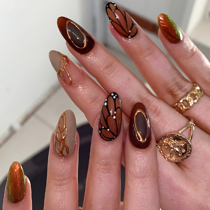 Butterfly & Pearl Detail Ombre Press-On Nails – front view