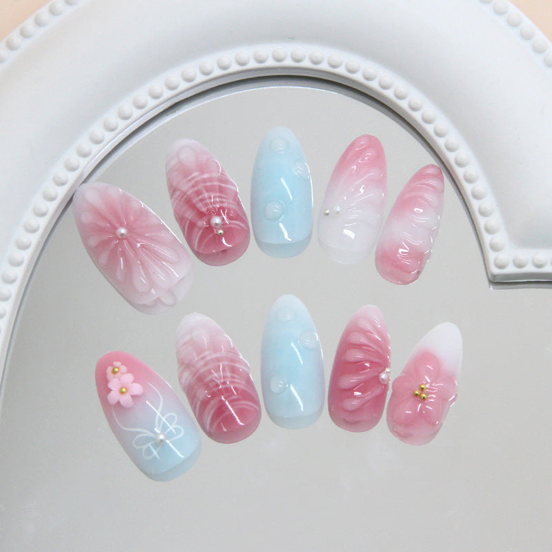 Corrugated Texture & Bowknot Press-On Nails, Medium Almond on hand