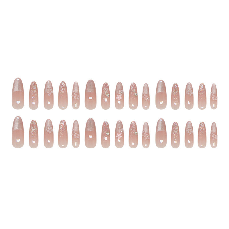 Cat Eye & French Tip Cat Eye Press-On Nails, Long Almond – full set laid out
