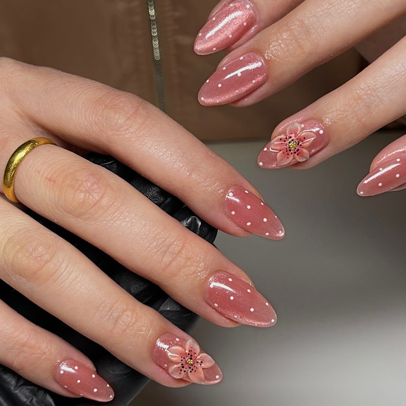 Cat Eye & Floral French Press-On Nails – front view