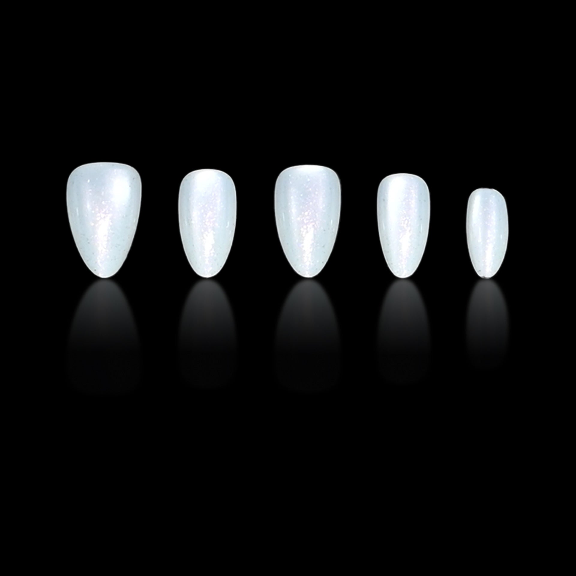 Medium Almond Silver Accent & Glitter Press-On Nail Set (24 Pieces) – side angle