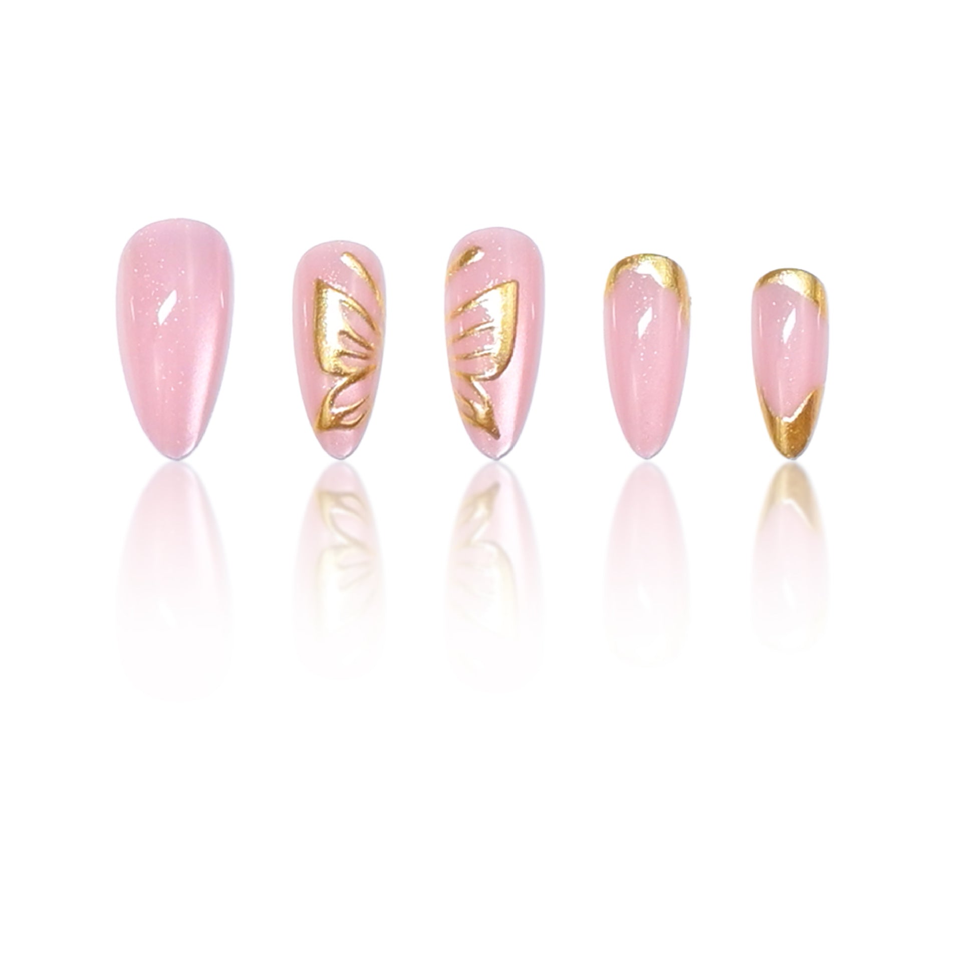 French Tip & Butterfly Press-On Nails, Medium Almond, 24-Piece Set – side angle