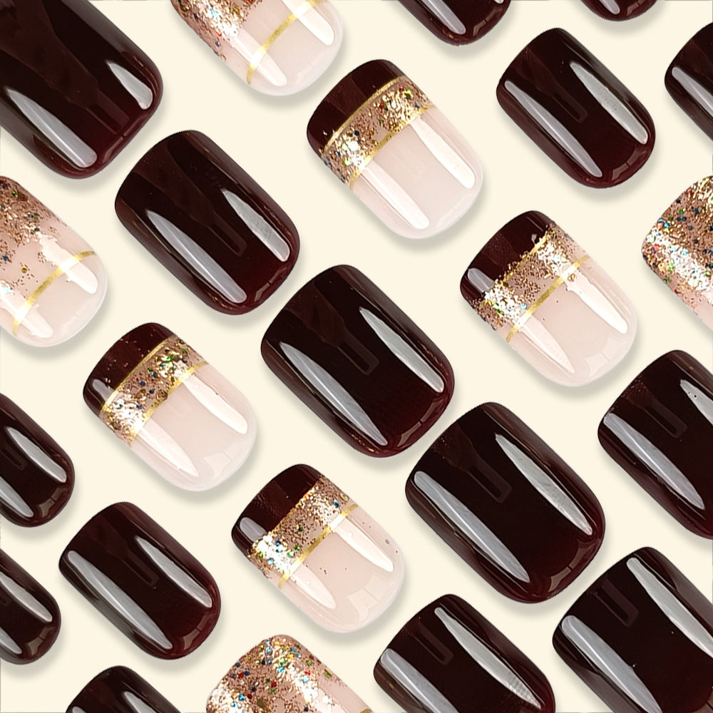 Gold Foil French Nails, 24 Pieces – side angle